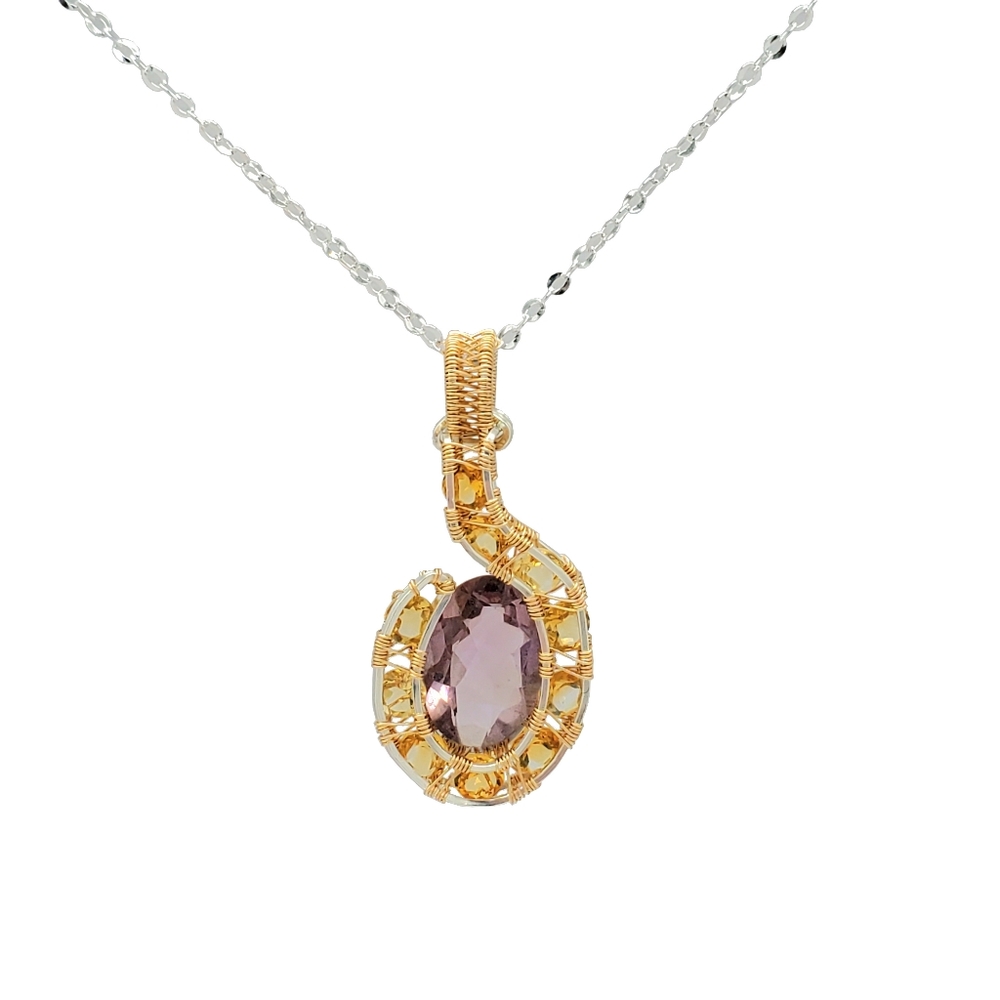 "Ametrine Wish" Handmade Amethyst and Citrine Sterling Silver Necklace